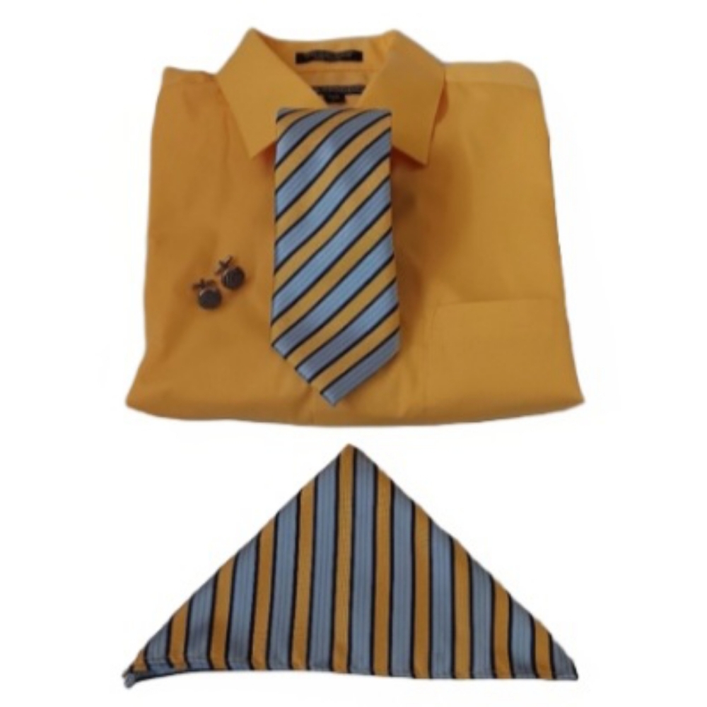 Bill Robinson Yellow Dress Shirt, Tie, Hankerchief & Cufflinks Set | EUC